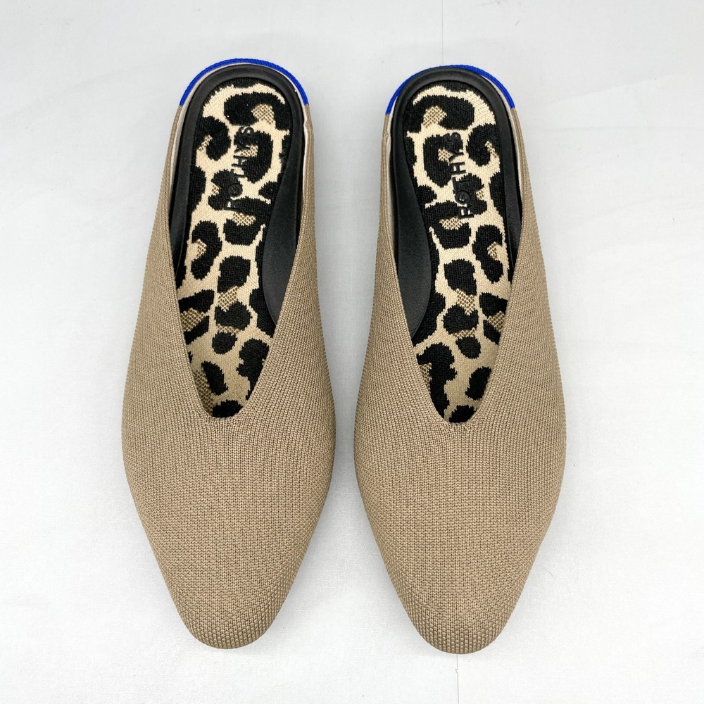 Rothys Womens 10 The Almond Demi Mule Flats Fawn Tan Leopard Tortoise Sole Shoes
